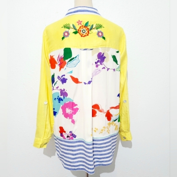 JOHN MARK Woman's 100% Linen Embroidered Floral Tunic Blouse Size Medium - Picture 1 of 14